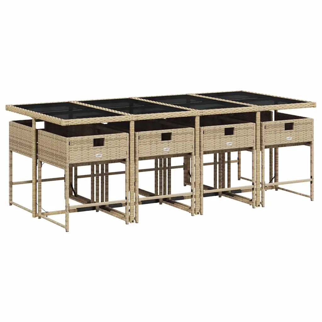Set da Pranzo da Giardino 9 pz con Cuscini Beige in Polyrattan