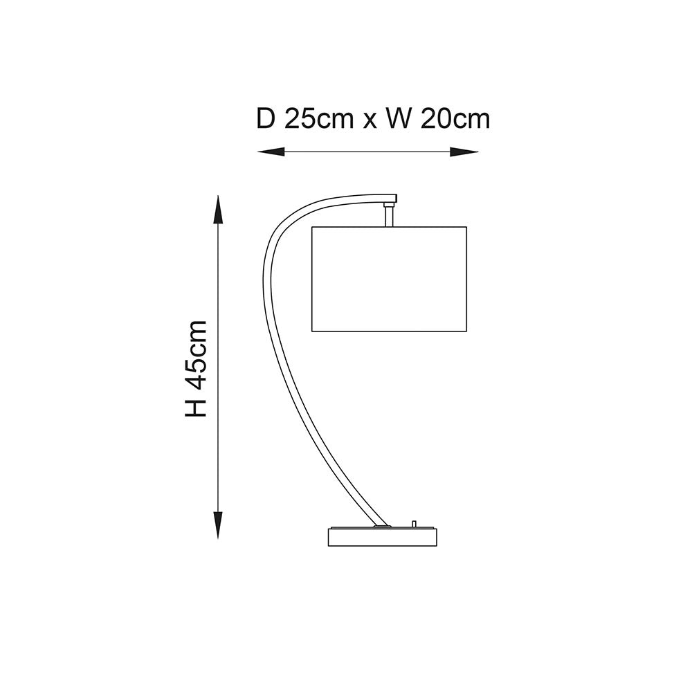 Lampada tavolo arco nichel, paralume bianco E14 Endon