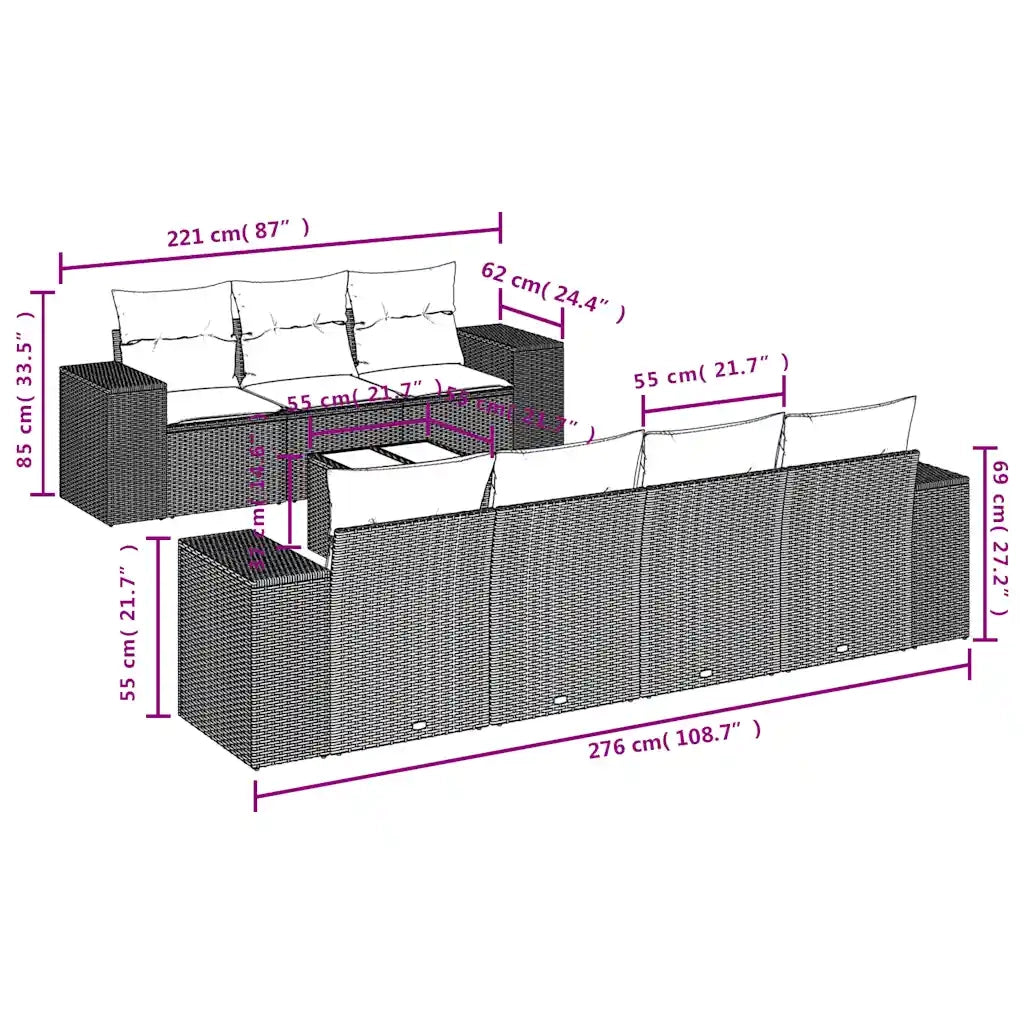 Set Divani da Giardino 8 pz con Cuscini Marrone in Polyrattan 3254670