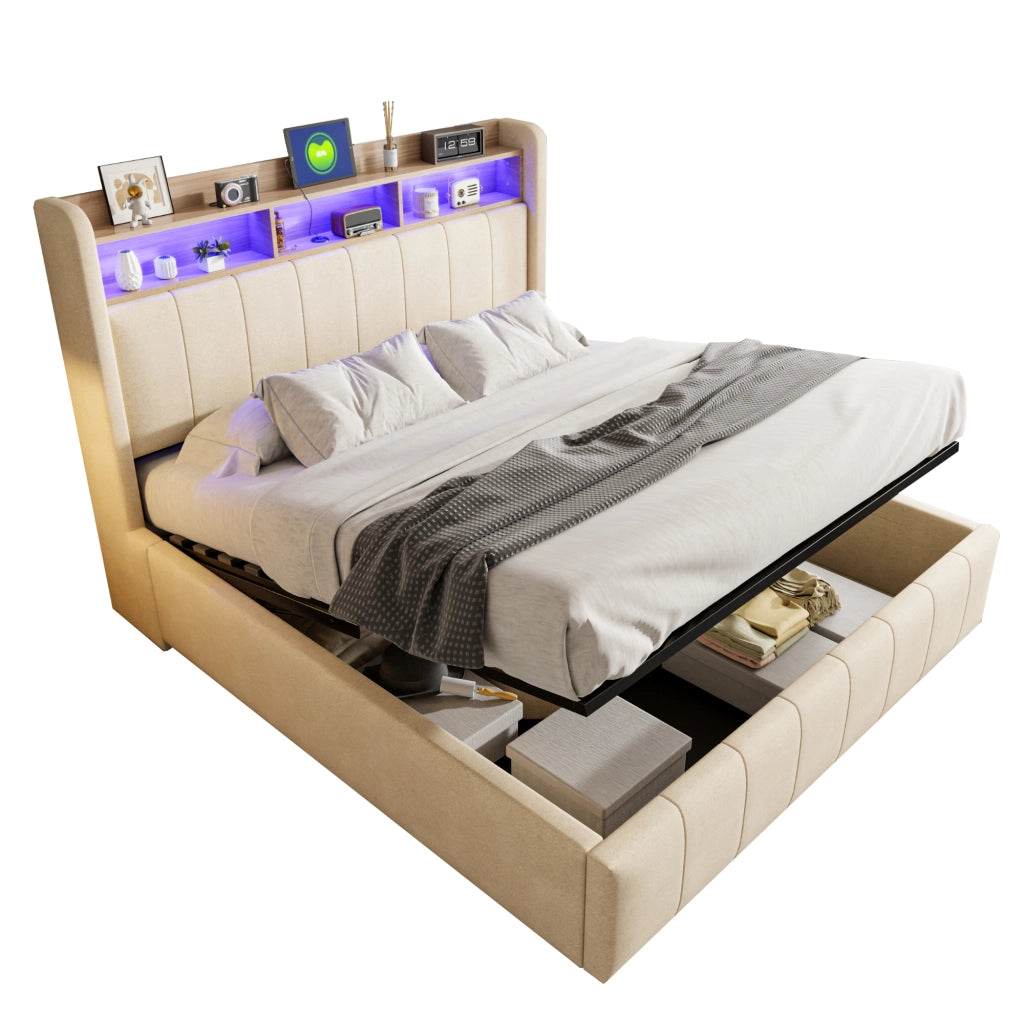 letto imbottito lino beige 160 x 200 cm