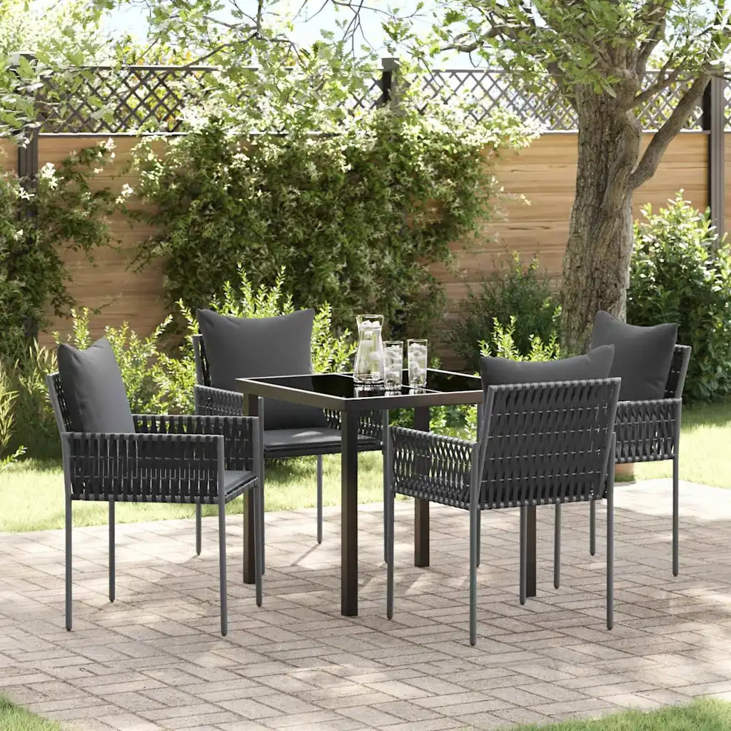 Set da Pranzo per Giardino 5 pcs Nero e Grigio Rattan in PE