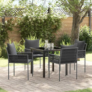 Set da Pranzo per Giardino 5 pcs Nero e Grigio Rattan in PE