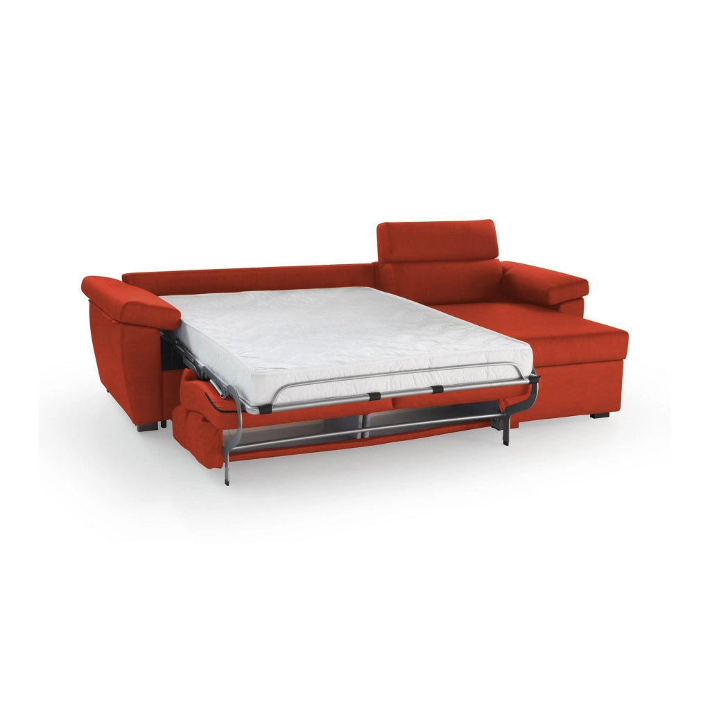Priverno, Divano Letto con Penisola Sfoderabile Made in Italy, 285x160 cm Arancione