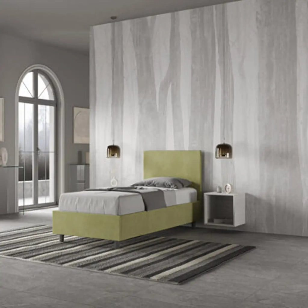 Letto singolo senza rete imbottito 80x210 microfibra tè verde Adele