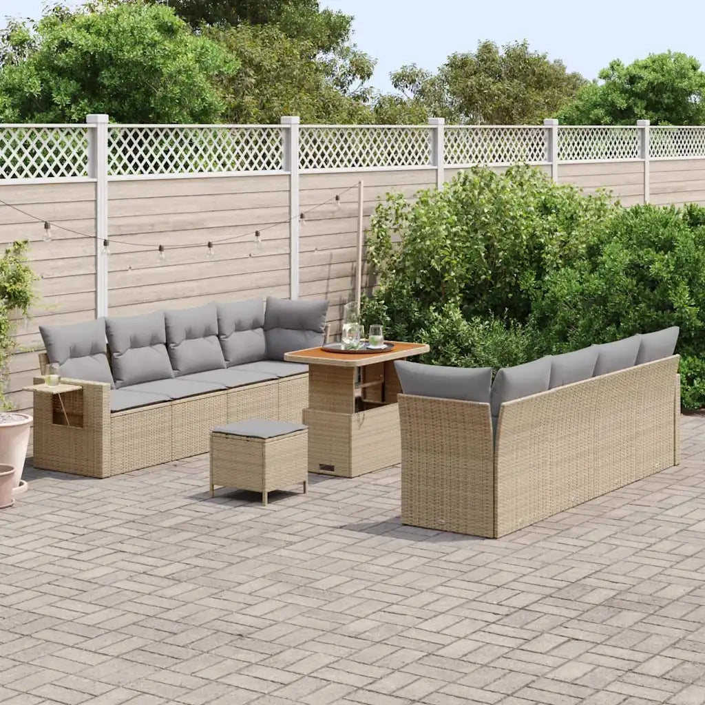 Set Divano da Giardino 11 pcs Beige e Grigio Chiaro polyrattan
