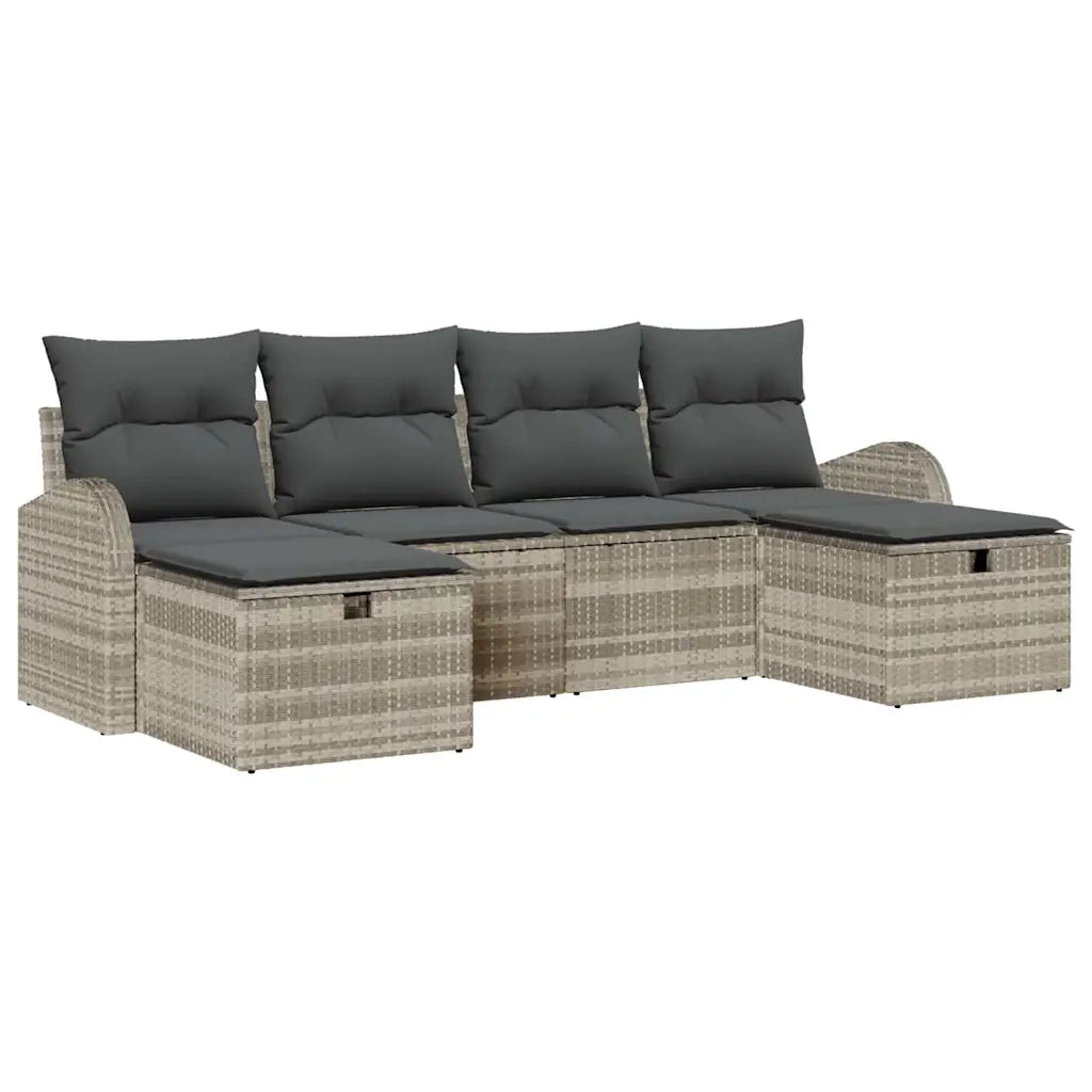 Set Divano da Giardino 6 pcs Grigio chiaro polyrattan