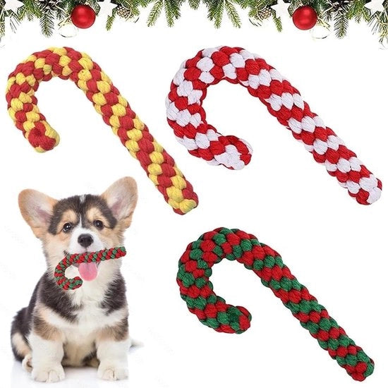 Giocattoli per cani Natale - 3 pezzi di corda - Giocattoli per cani da mordere - Bastone da snack Natale - Corda per pulire i denti del cane - Giocattoli per cani da mordere - Regalo Natale.