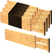 Organizzatori per cassetti in bambù, grandi, 10,1 cm alti, organizzatori per cassetti da cucina regolabili per abbigliamento, sospensione a molle, adatti per bagno, camera da letto, armadio, scrivania, 4 pezzi