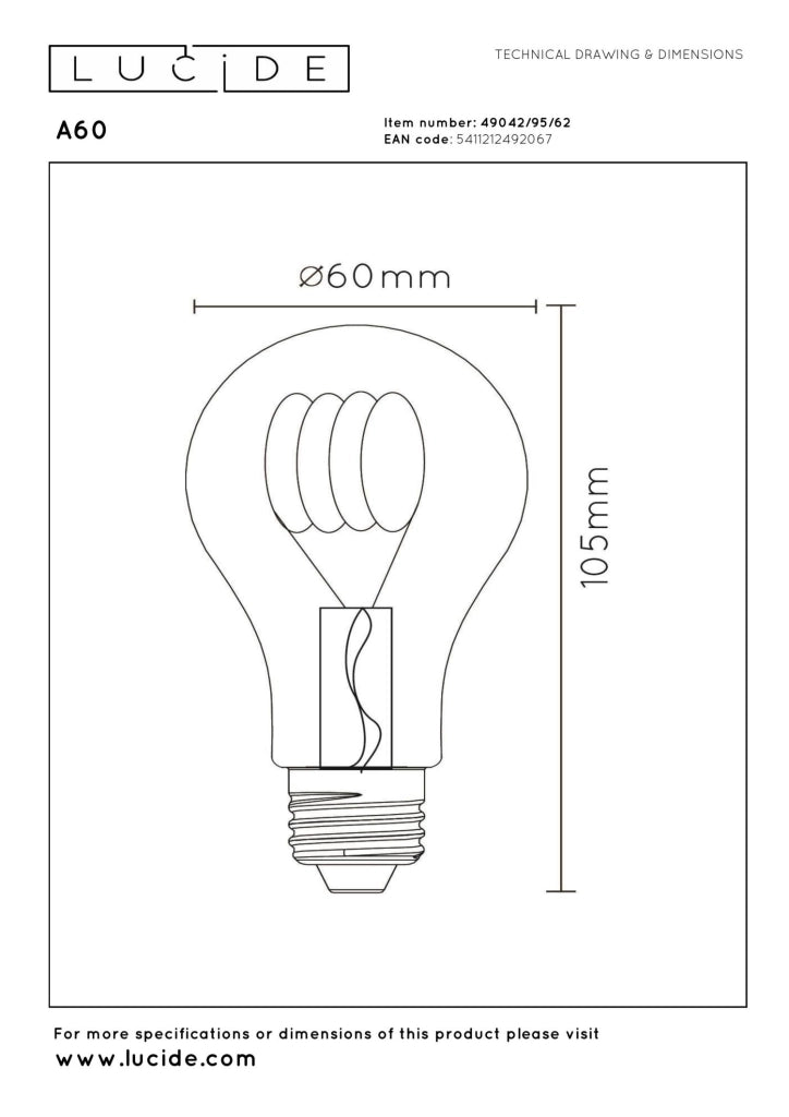Lampadina LED filament E27 ambra sfera 4,9W Lucide