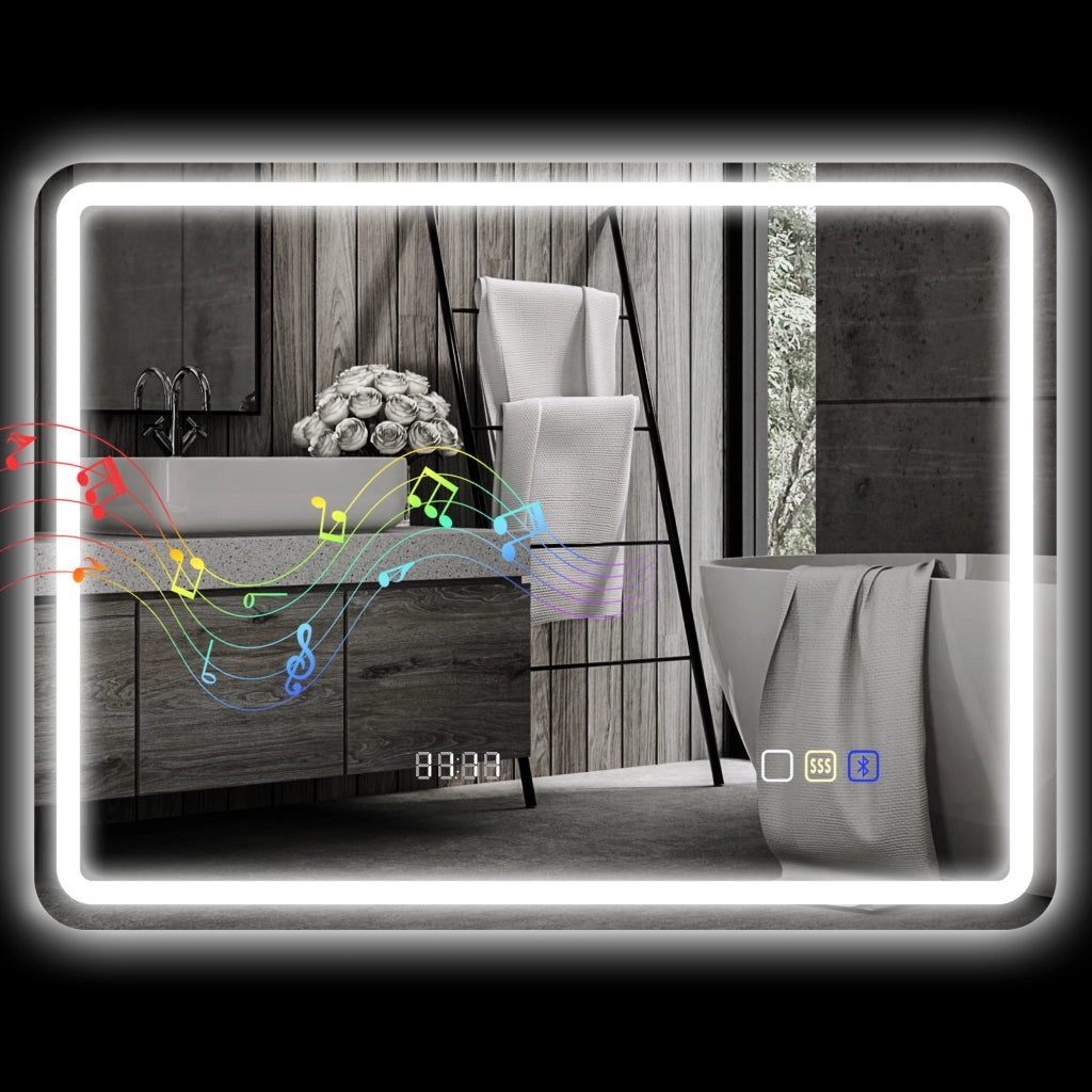 Specchio da Bagno con Luce LED e Bluetooth ¨C Minimal ¨C Bianco 80x60 cm