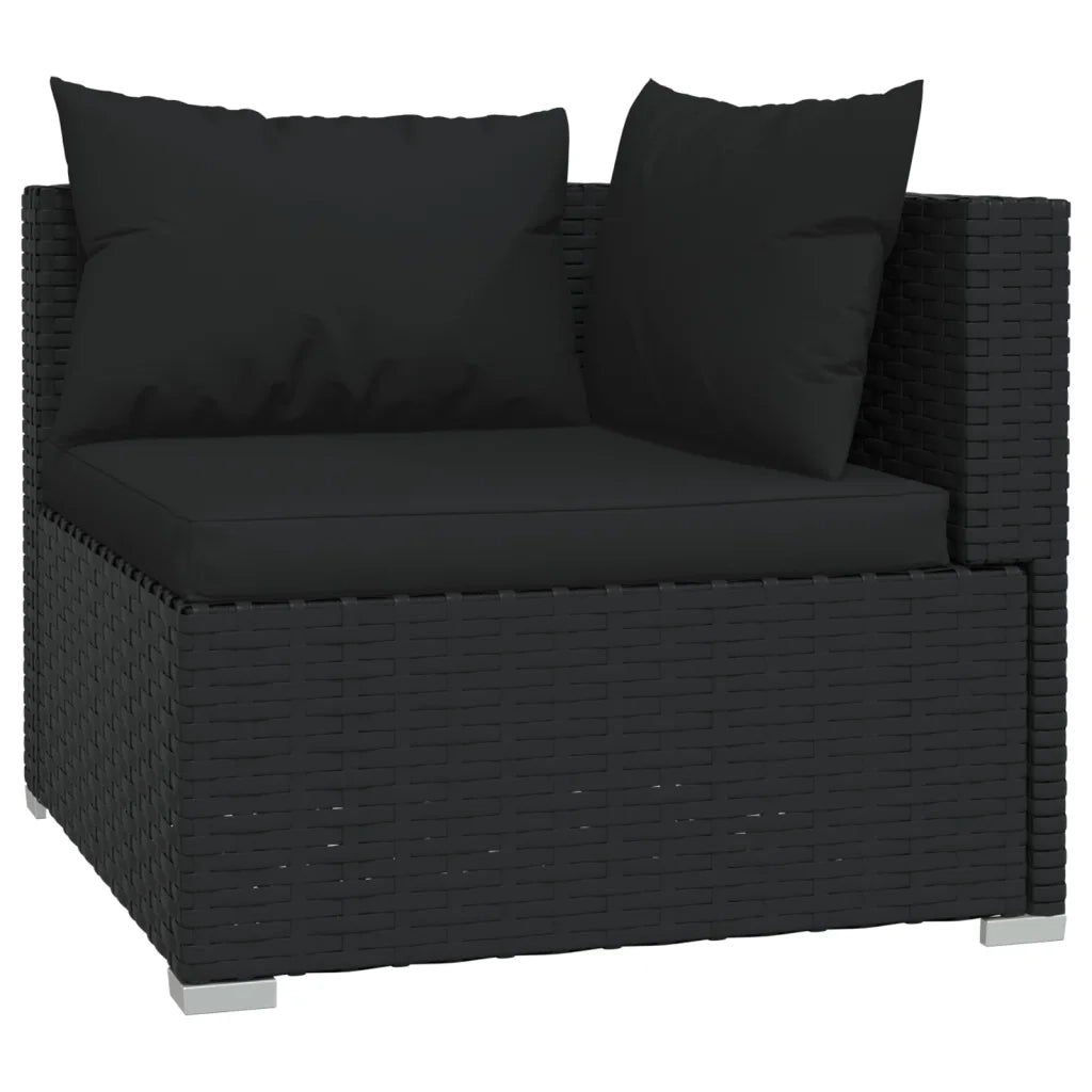 Divano a 3 Posti con Cuscini-Sofa 3 Posti con Cuscini in Polyrattan Nero