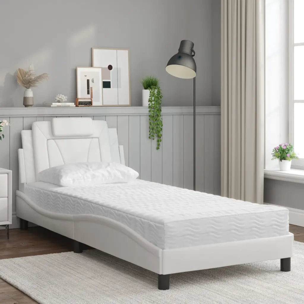 Letto Viana con Materasso Bianco 90x200 cm in Similpelle