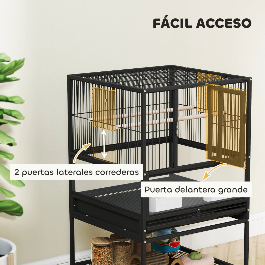 Gabbia per Uccelli con Pannelli Acrilici ¨C Minimal ¨C 48x46x83 cm Nero