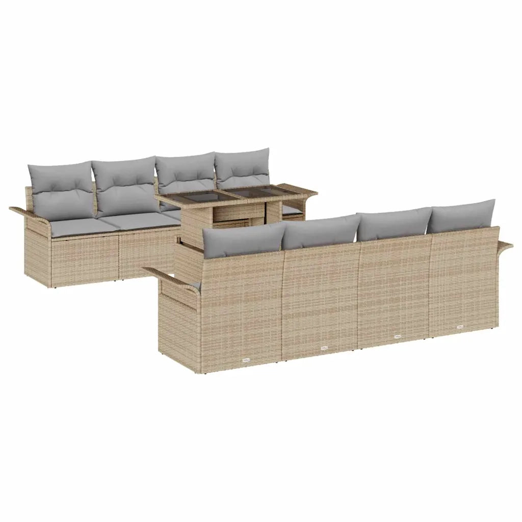 Set Divano da Giardino con cuscino 9 pcs Beige polyrattan 3348246