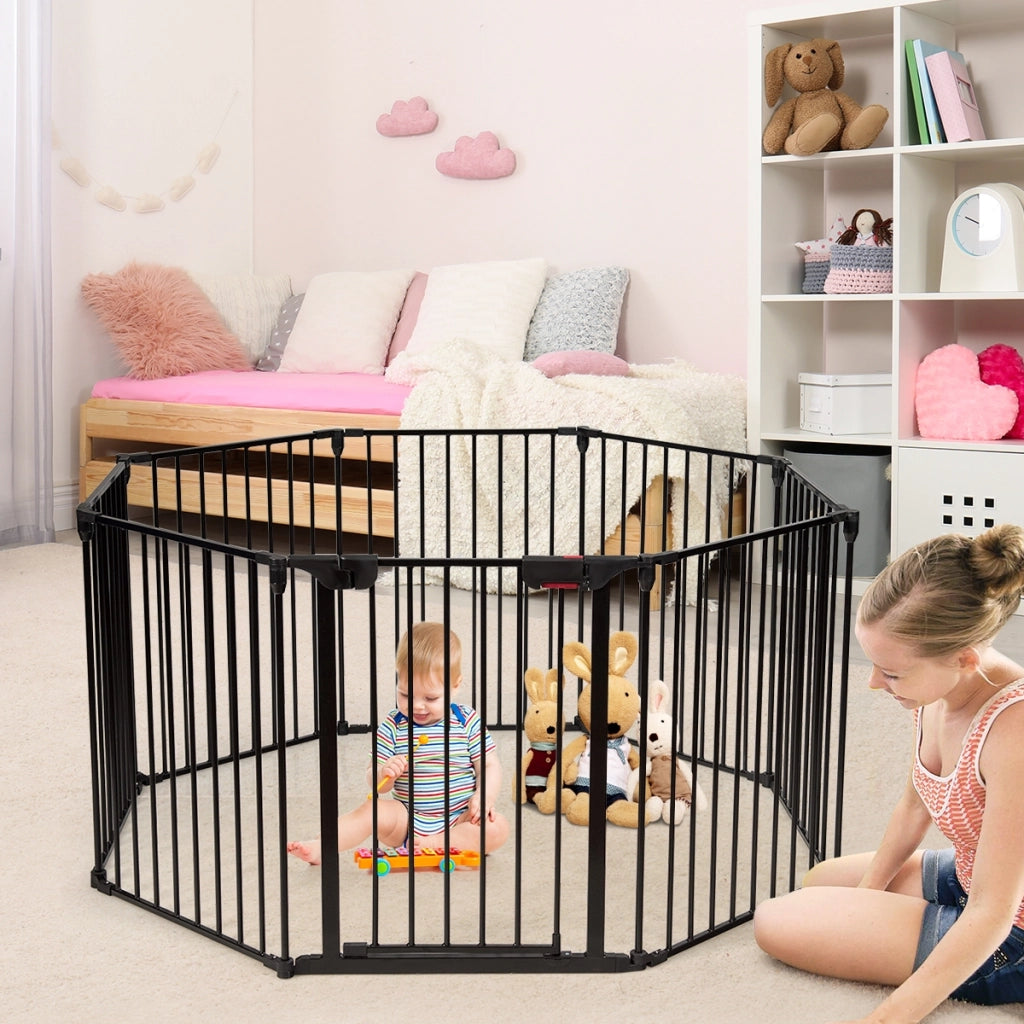 Box con 8 pannelli per bambini, Centro attivit¨¤ sicuro e facile da trasportare, Nero-Cancelletti di sicurezza