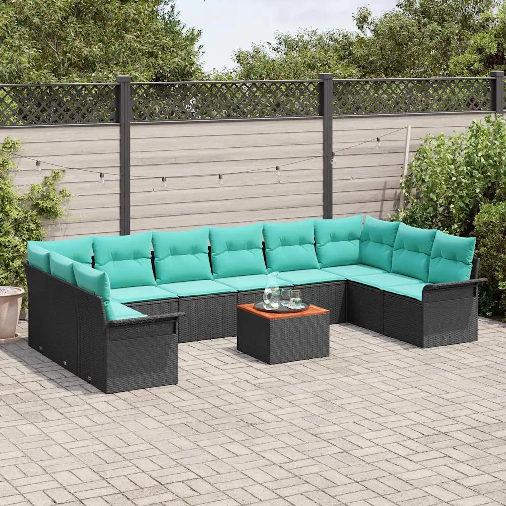 Set Divano da Giardino 11 pcs Nero e Turchese polyrattan 3356051