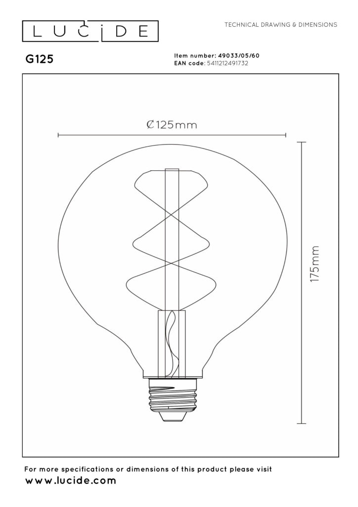 Lampadina LED filamento sfera trasparente E27 5W Lucide
