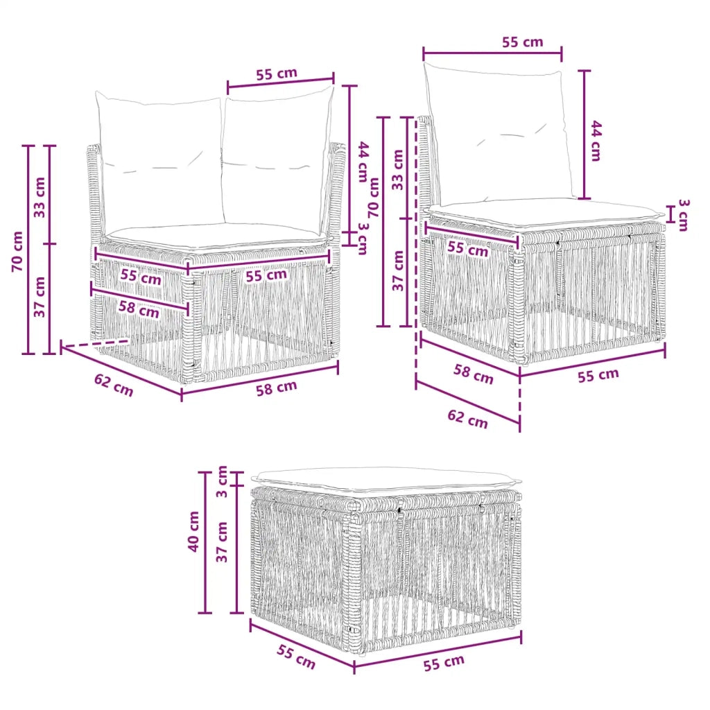 Set Divano da Giardino 9 pz Nero polyrattan 3434440