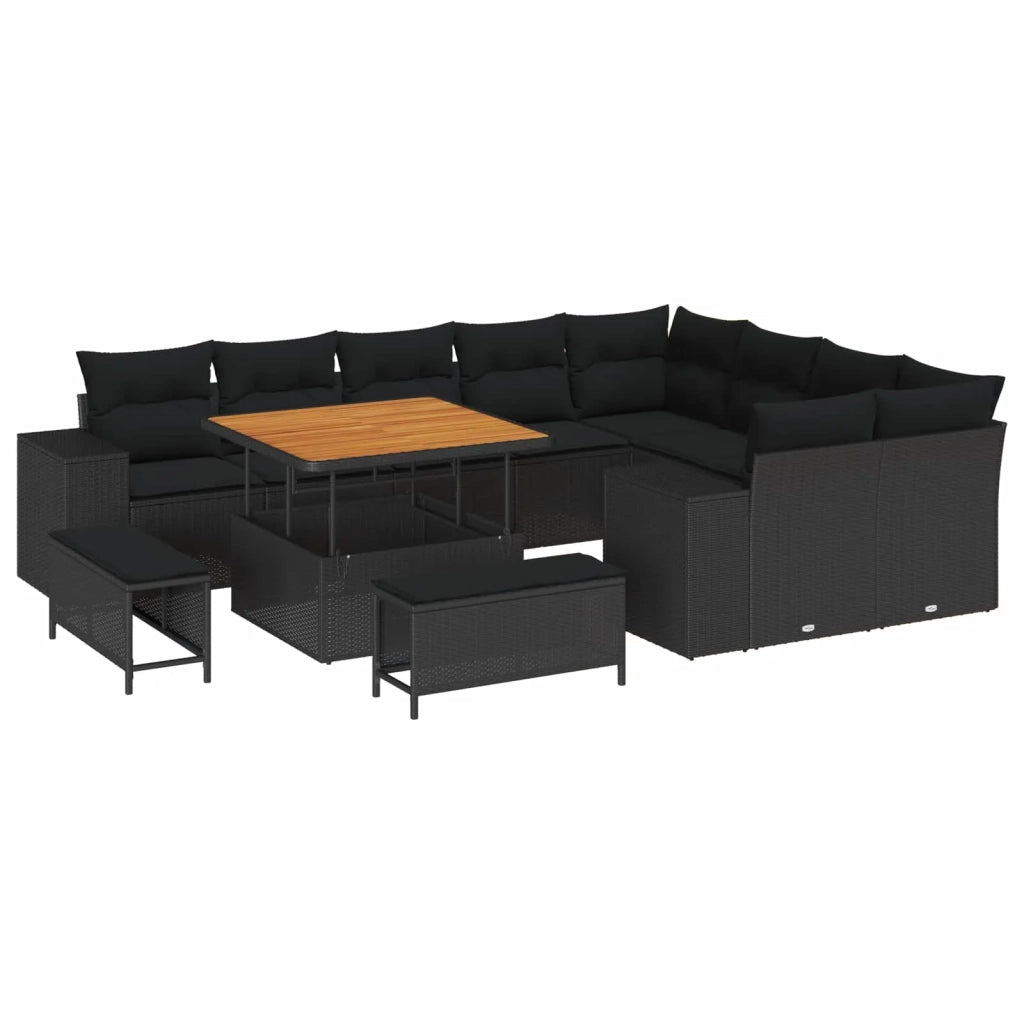 Set Divano da Giardino con cuscino 12 pcs Nero polyrattan 3362034