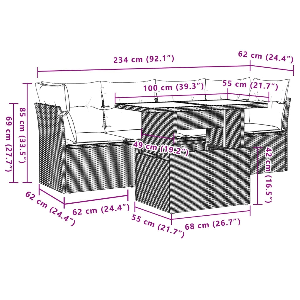 Set Divano da Giardino 5pz con Cuscini Grigio Chiaro Polyrattan 3266352