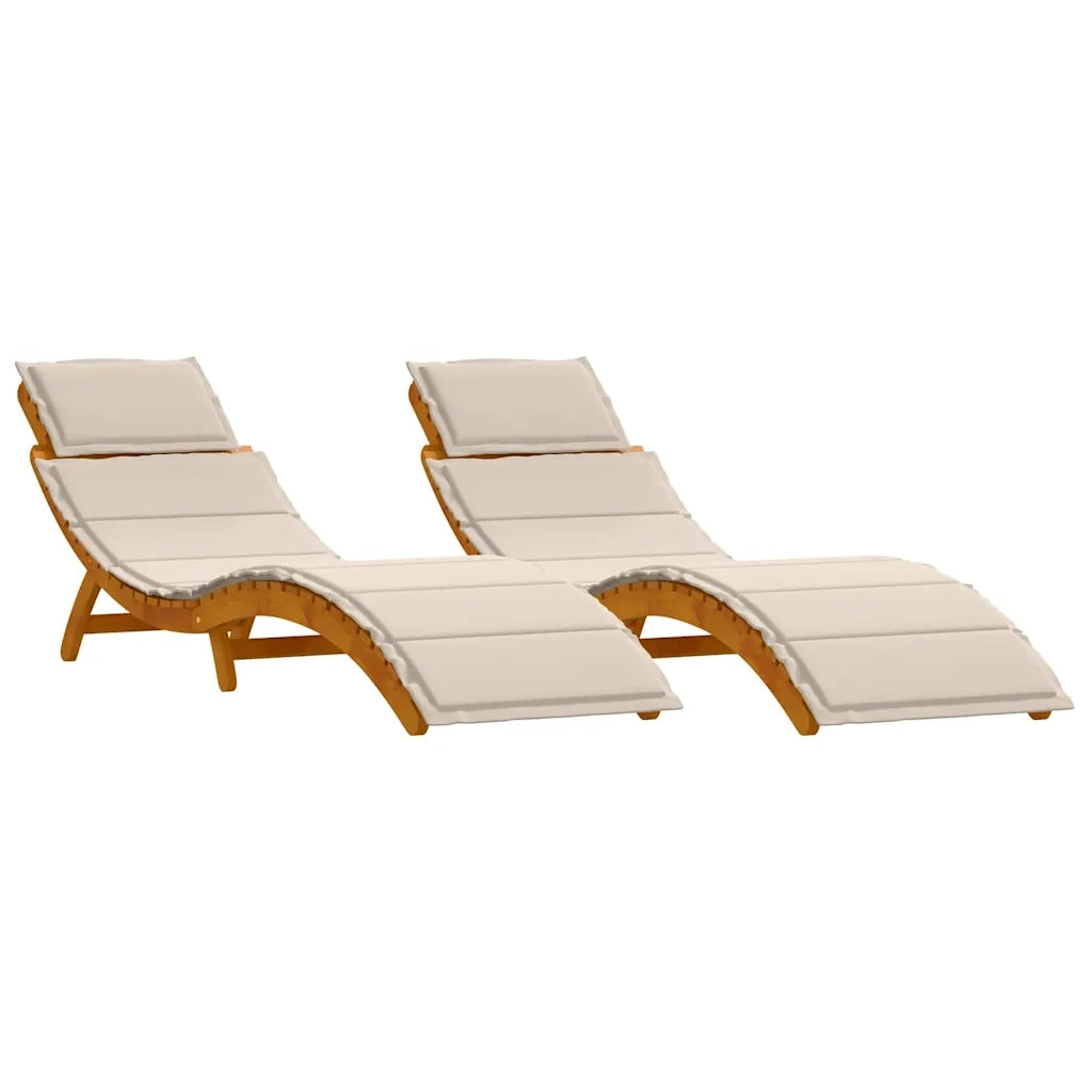 Lettino prendisole 2 pcs Bianco Crema Legno di Acacia Massello 4107096