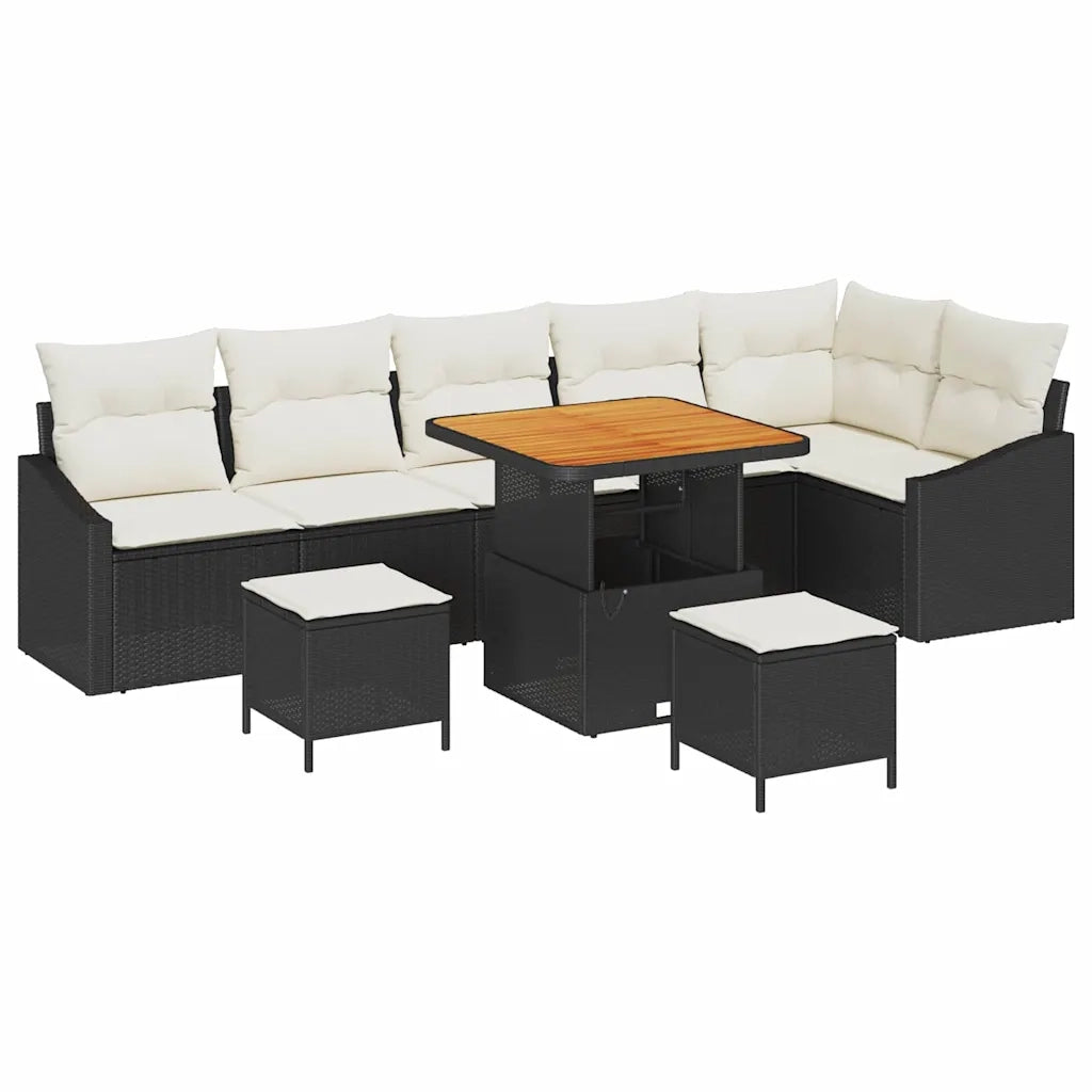 Set Divano da Giardino con cuscino 9 pcs Nero Poly Rattan 3364620