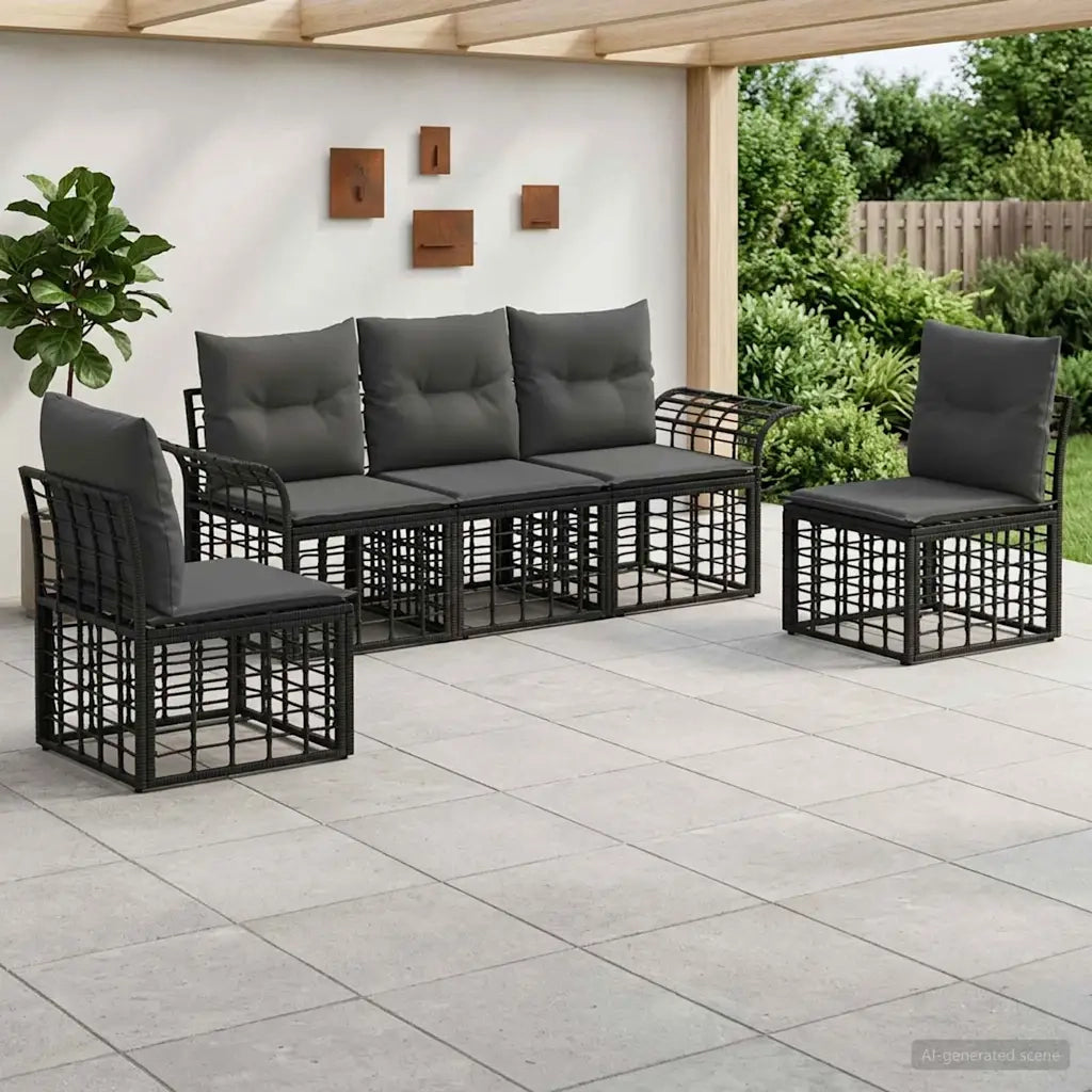 Set di divani da esterno 5 pcs Nero e Grigio scuro Poliestere 3437659