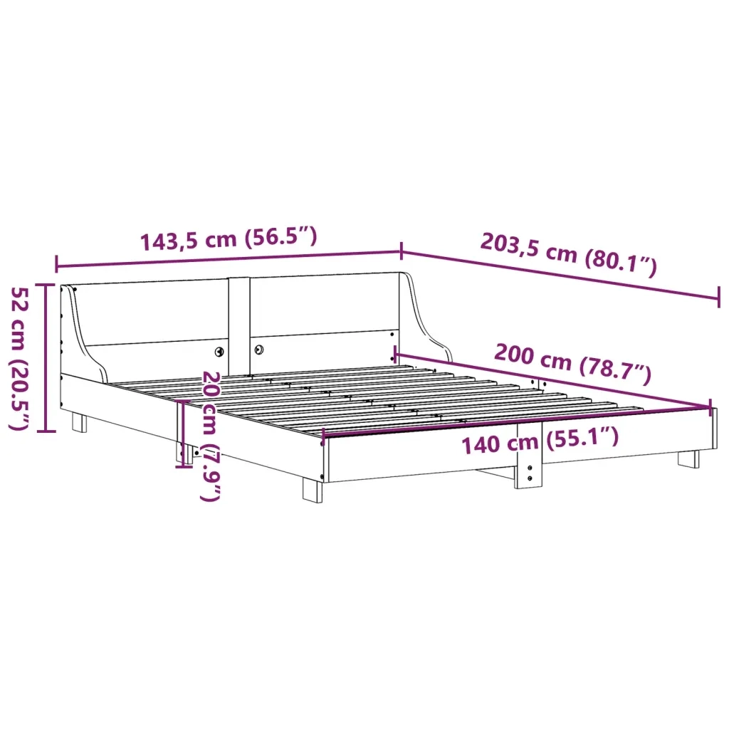 Giroletto senza Materasso Marrone Cera 140x200cm Massello Pino 850730