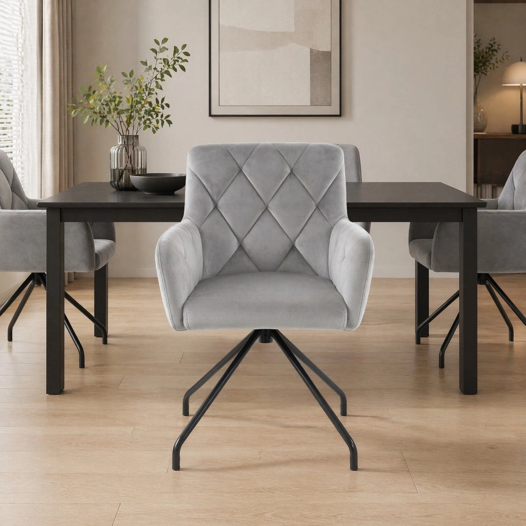 Sedia da Pranzo Set da 2 con Schienale Ergonomico e Braccioli, in Velluto Grigio Chiaro