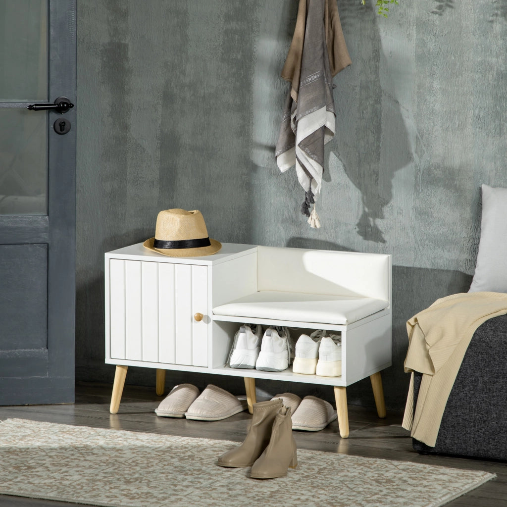 Scarpiera con Seduta Imbottita e Armadietto ¨C Zephmum ¨C Bianco 80x33x49