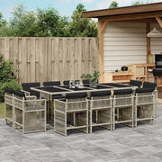 Set da Pranzo da Giardino 13pz con Cuscini Grigio in Polyrattan 3211763
