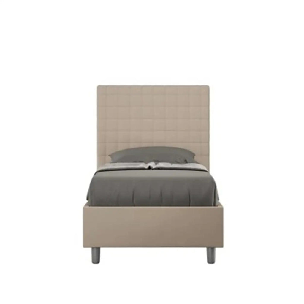 Letto singolo con rete imbottito 90x190 similpelle tortora Sunny