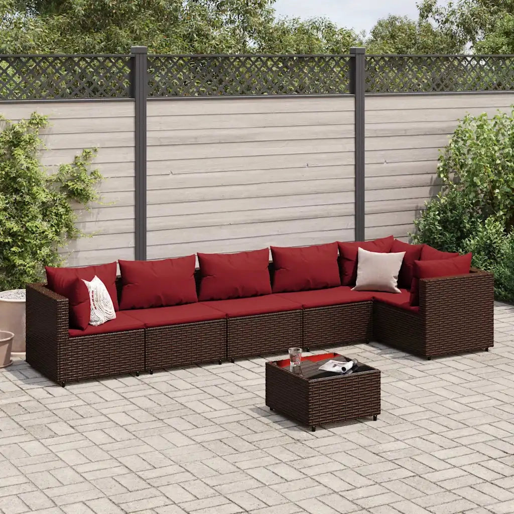 Set Divani da Giardino 7 pz con Cuscini in Polyrattan Marrone 3308117