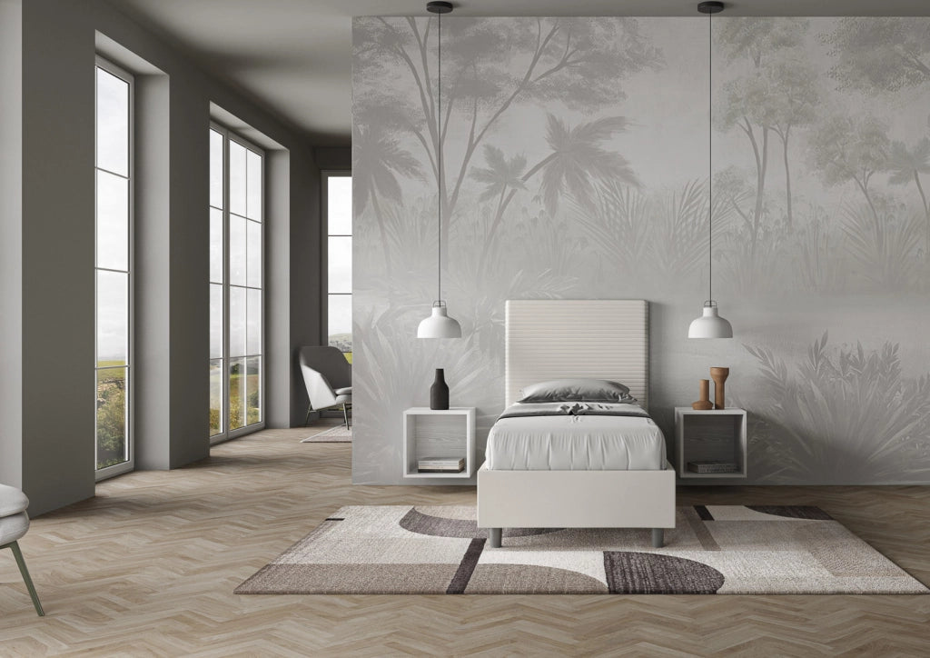 BS COM Letto singolo senza rete imbottito 80x210 similpelle bianco