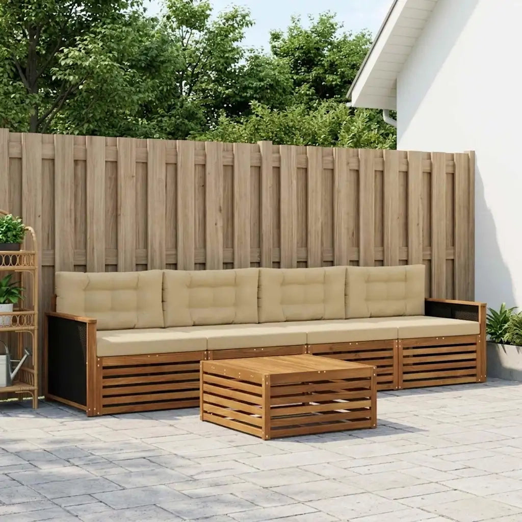 Set di divani da esterno con cuscino 5 pcs Naturale e Beige 3382986