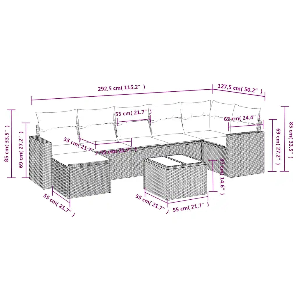 Set Divani da Giardino 8 pz con Cuscini Marrone in Polyrattan 3219283