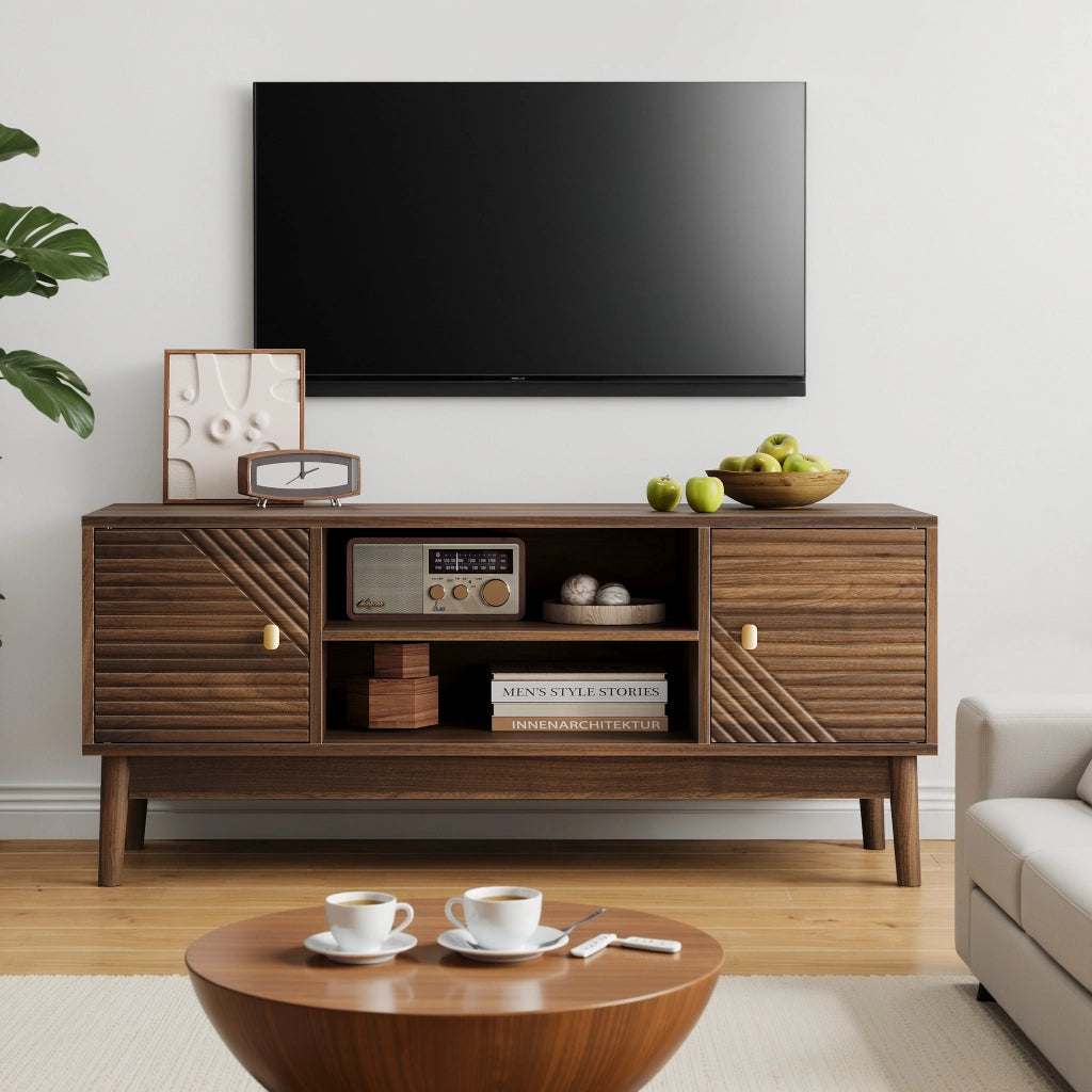 Cassettiera per TV in noce; in MDF; lunghezza 110 cm