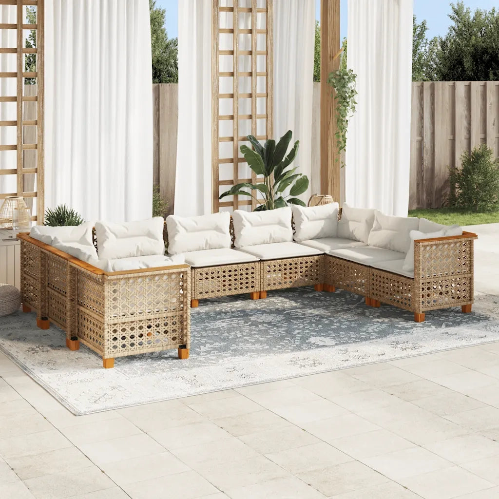 Set Divano da Giardino 9 pz con Cuscini Beige in Polyrattan 3261982