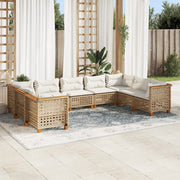 Set Divano da Giardino 9 pz con Cuscini Beige in Polyrattan 3261982