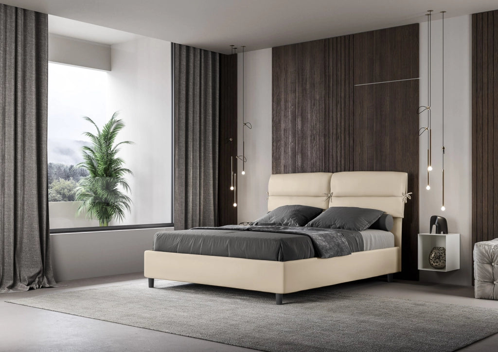 BS COM Letto matrimoniale con rete imbottito 160x210 similpelle tortora