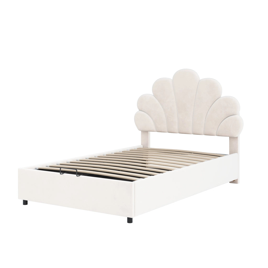 LETTO Imbottito 90x200 cm Beige con contenitore idraulico