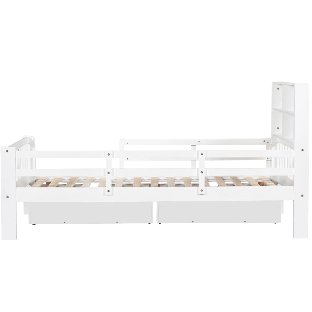 LETTO per bambini 90x200 cm bianco con lavagna, 2 cassetti e sponda di sicurezza
