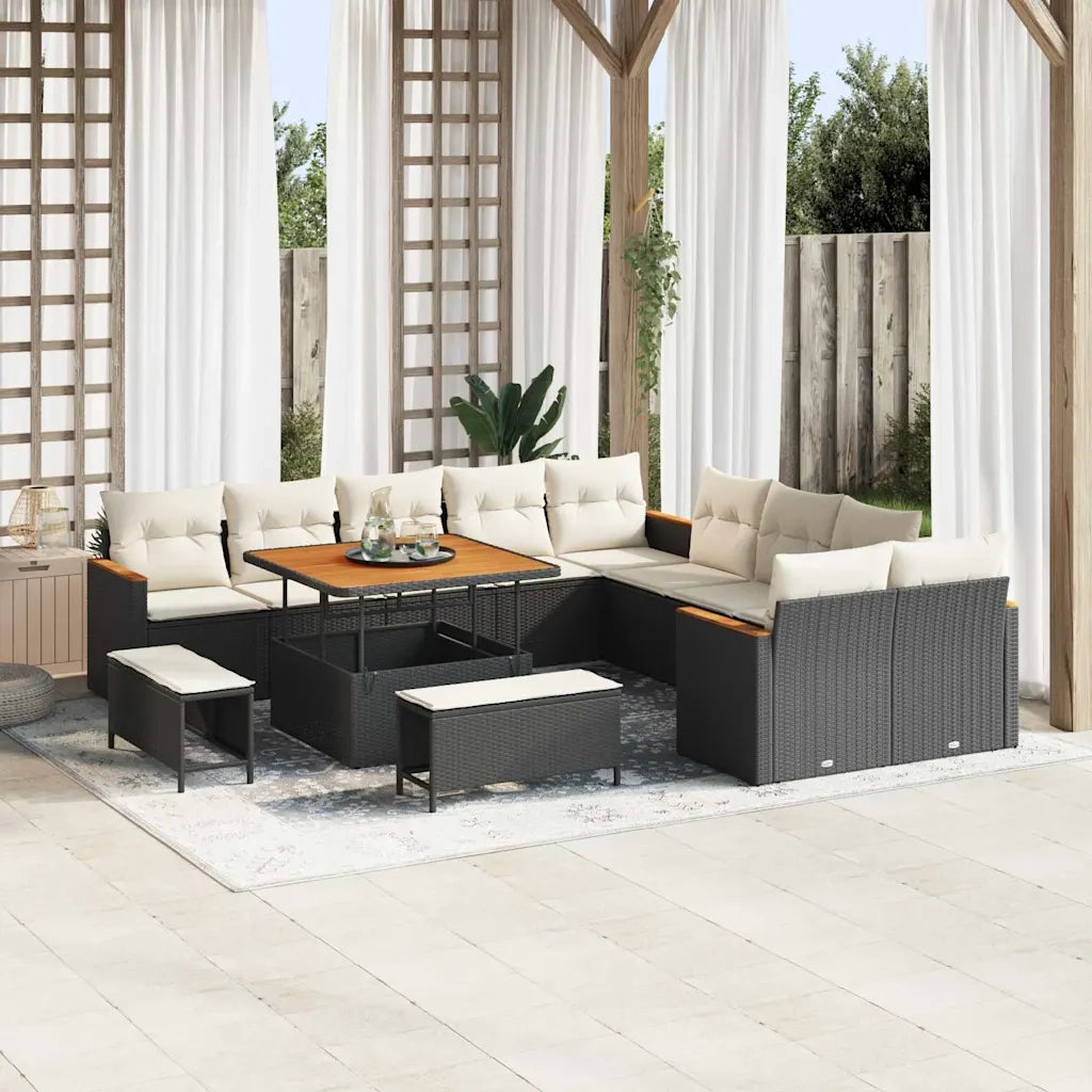 Set Divano da Giardino 13 pcs Nero polyrattan