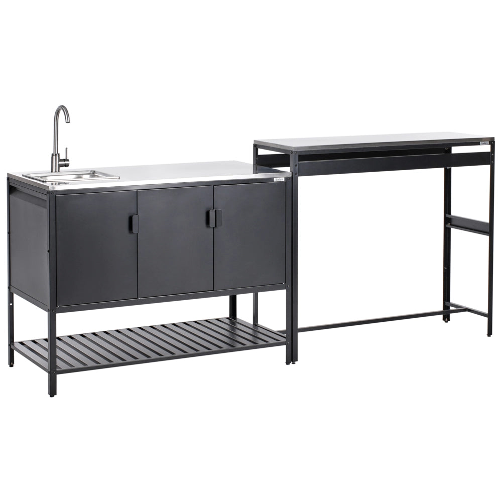 Armadietto da giardino in acciaio a 3 ante con piano in acciaio inox nero giardino cucina esterno