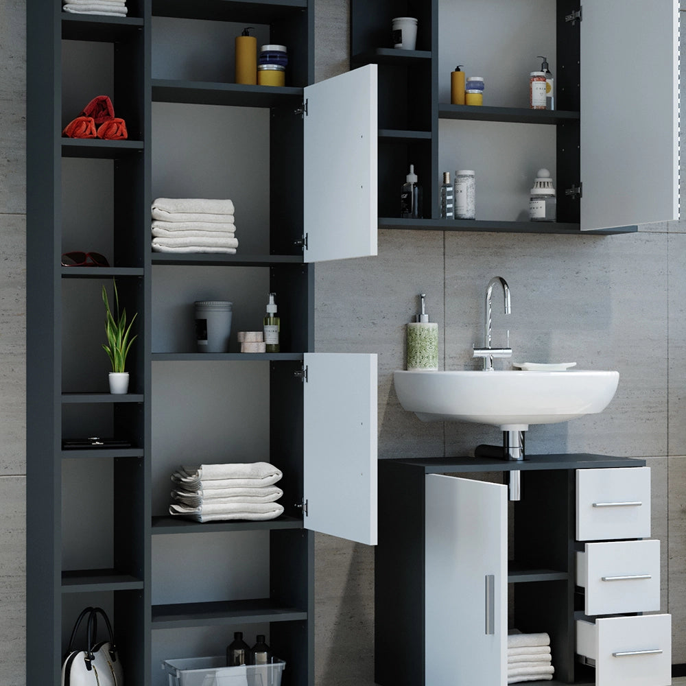Vicco Set mobili bagno Antracite 3 parti, con colonna