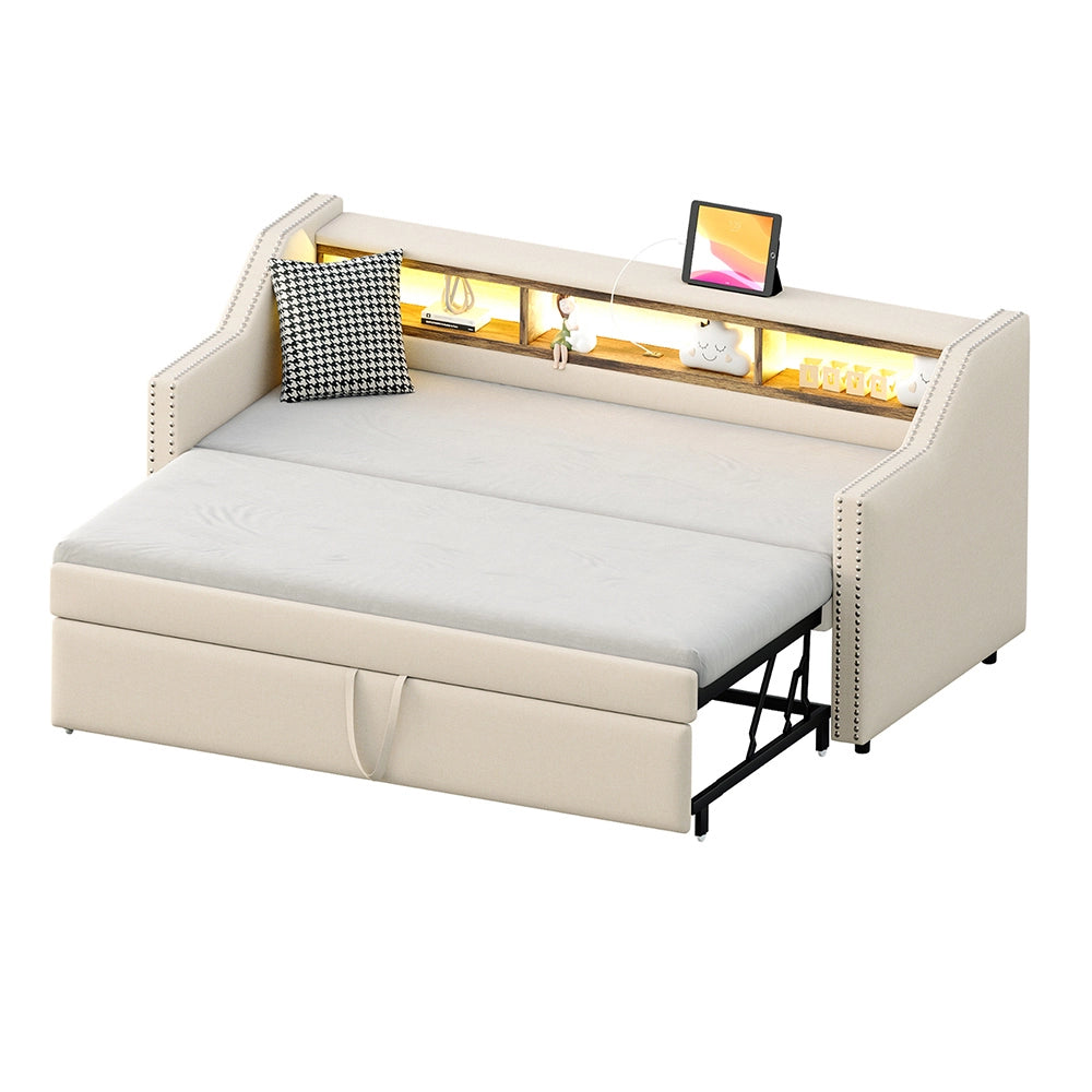 Divano letto - Xylo - 90/180x190 cm LED USB beige