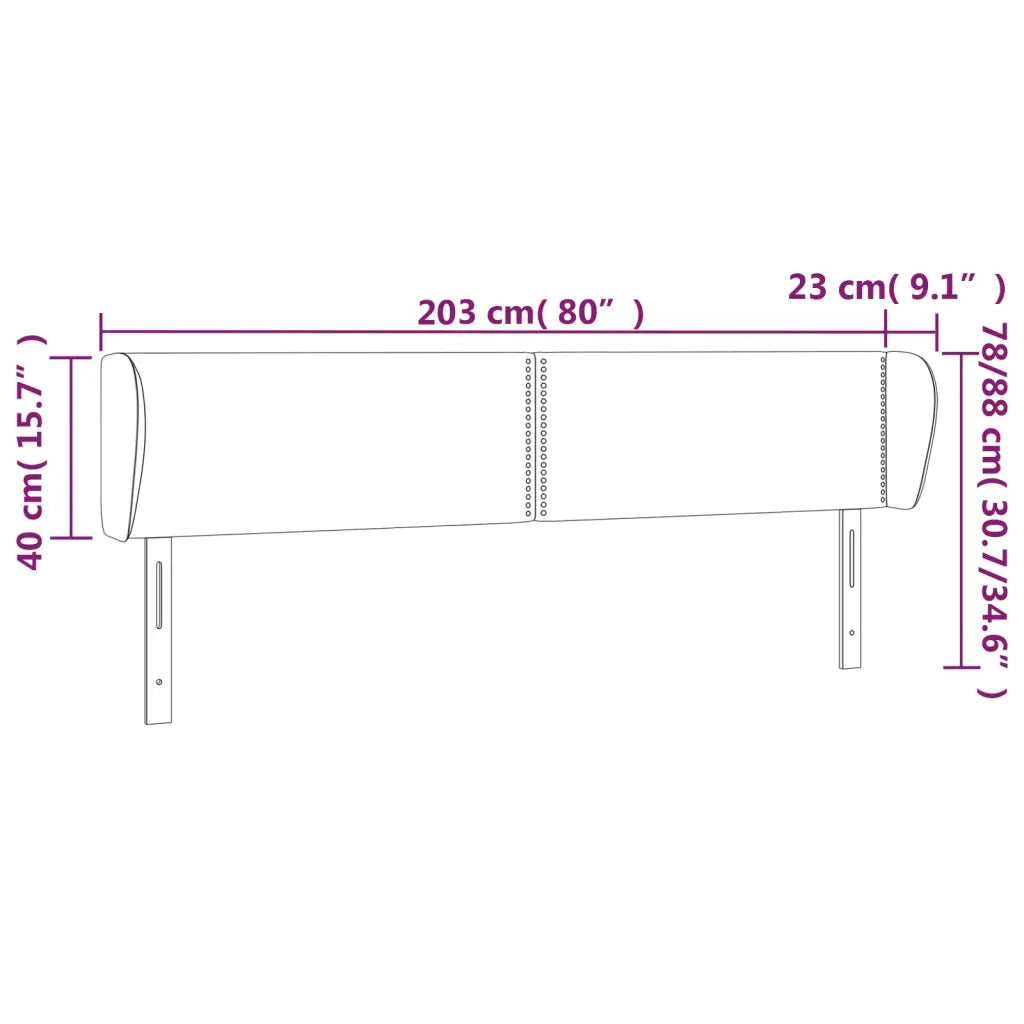 Testiera ad Orecchio-Testata con Orecchie Nera 203x23x78/88 cm in Velluto 407618