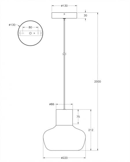 Lampada a Sospensione LED Kino 12W 1300lm 3000K, Struttura in Metallo e Vetro Borosilicato Bianco, Ø220mm - Lampada a Sospensione Design