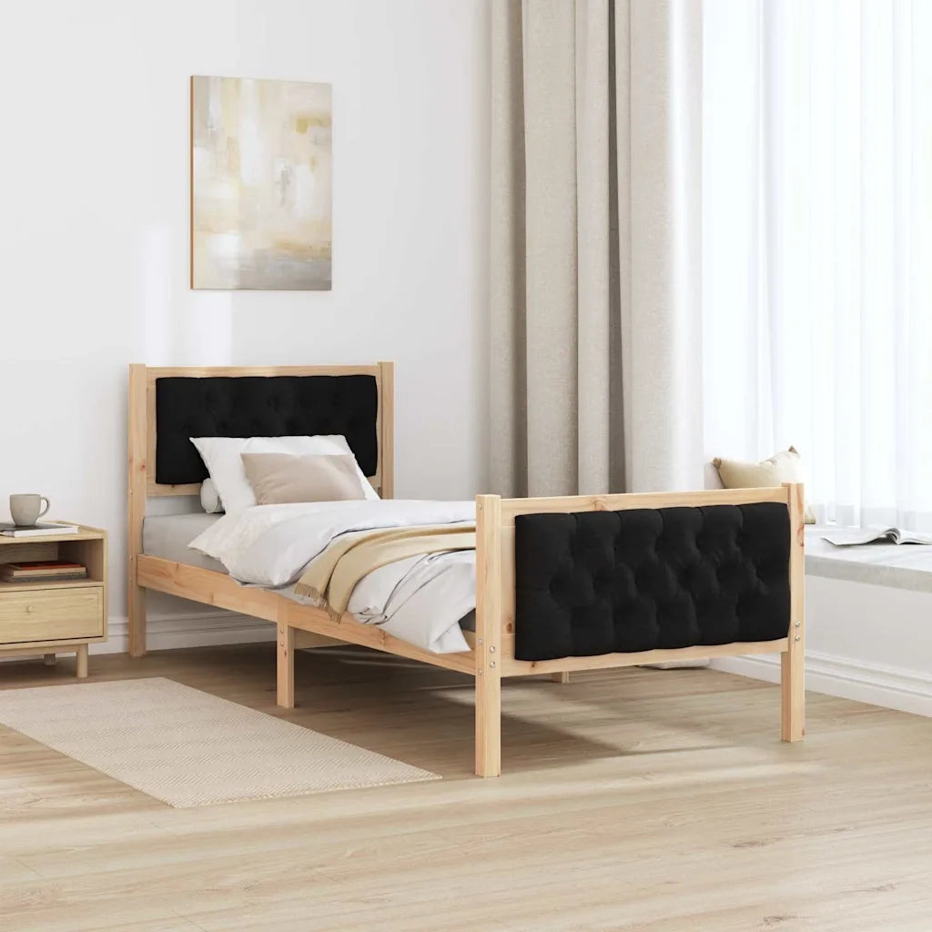 Struttura del letto con testiera Nero 75 x 190 cm Pino massello 878441