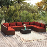 Set Divani da Giardino 10 pz con Cuscini in Polyrattan Marrone 3101915